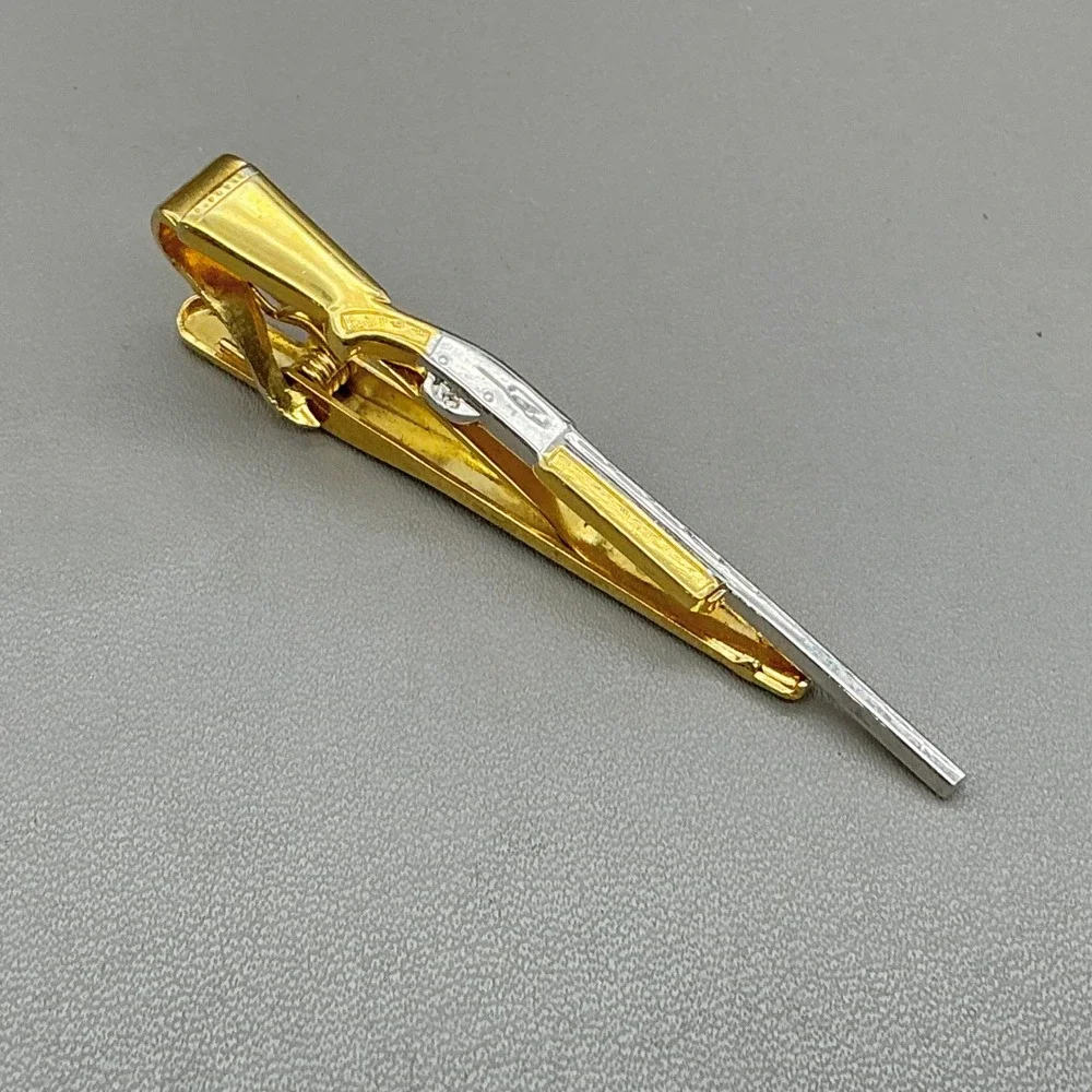 Vintage Gold Silver Tone Rifle Tie Clip Tie Bar Hunting Shooting Mens Accessory